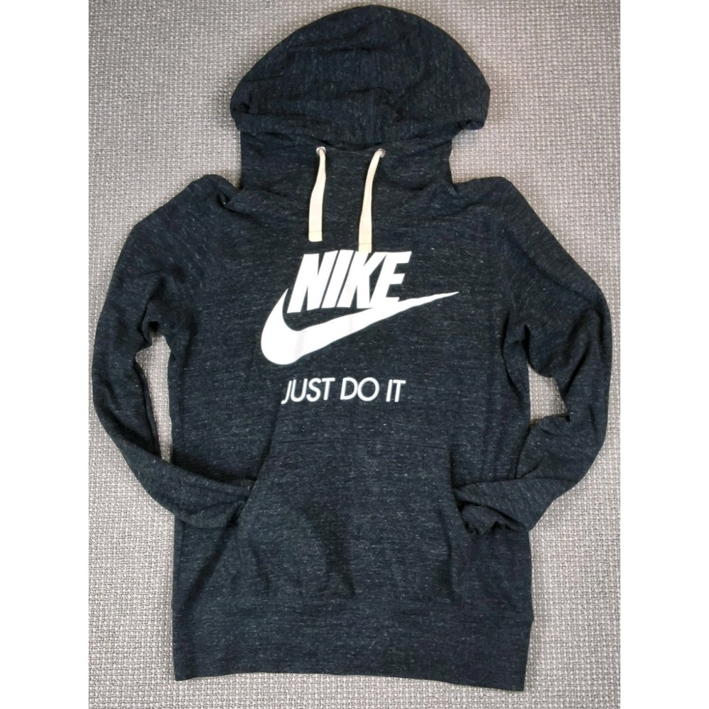 Nike Sportswear Gym Vintage Hoodie Charcoal Grey Just Do It Slub Knit Womens